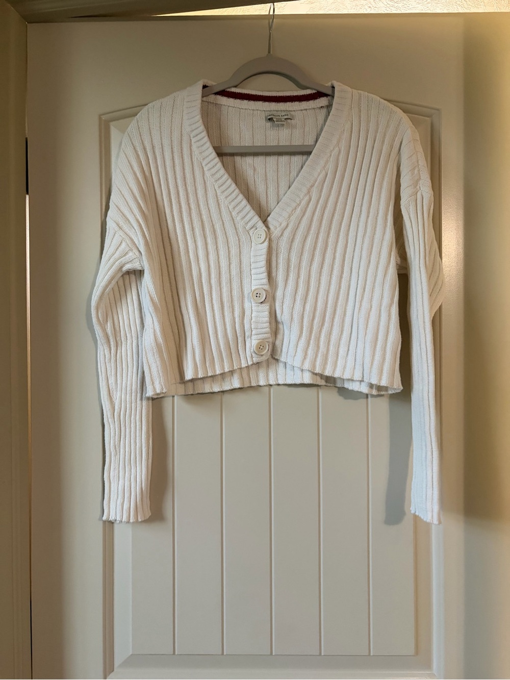 American Eagle Cropped Ribbed Button Up Cardigan - Picture 2 of 5